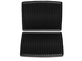 Gril noir ouvert sur fond blanc.