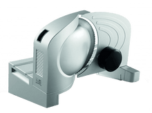 Charger l&#39;image dans la galerie, Trancheuse à viande argentée, lame ouverte. Un bouton noir est à droite.
