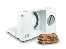 Charger l&#39;image dans la galerie, Trancheuse à pain blanche avec des tranches de pain à côté.
