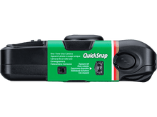 Charger l&#39;image dans la galerie, Un appareil photo Fujifilm QuickSnap noir, vert et rouge sur fond blanc.
