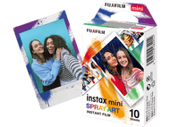 Boîte de film Fujifilm Instax Mini, avec une photo de deux femmes souriantes et une image de photos.
