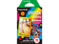 Boîte de film Instax mini Rainbow. Elle présente des photos de personnes souriantes.