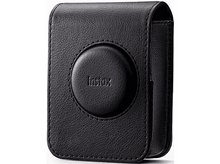 Charger l&#39;image dans la galerie, Étui d&#39;appareil photo Instax en cuir noir avec le logo Instax en relief sur le devant. L&#39;étui est fermé.
