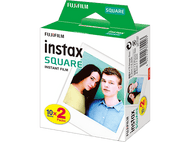 Boîte de film instantané Fujifilm Instax Square, avec exemples de photos et emballage.