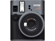 Appareil photo Instax mini 41, gris et noir, objectif et flash visibles.
