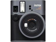 Appareil photo Instax mini 41, gris et noir, objectif et flash visibles.