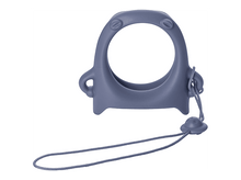 Charger l&#39;image dans la galerie, Anneau de dentition en silicone gris avec cordon bleu et breloque ronde.
