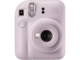 Appareil photo Instax Mini 12 violet, avec objectif et flash.