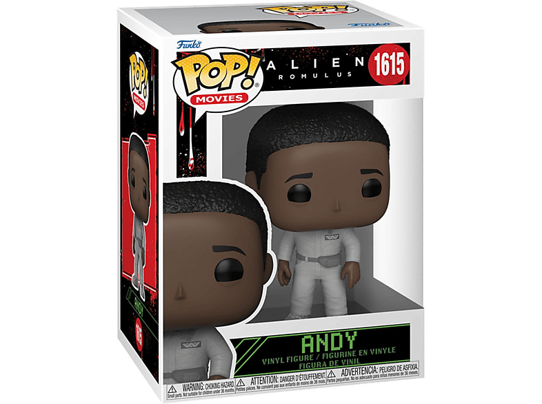 Une figurine Funko Pop dans une boîte. La figurine est un homme en uniforme blanc du film Alien.