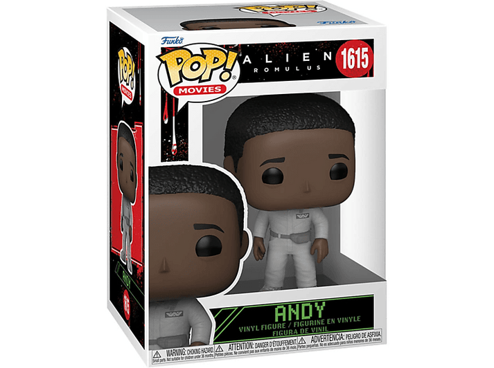 Une figurine Funko Pop dans une boîte. La figurine est un homme en uniforme blanc du film Alien.