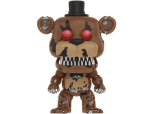 Charger l&#39;image dans la galerie, Une figurine Funko Pop de Freddy marron. Il a les yeux rouges, un chapeau haut de forme noir et un sourire édenté.
