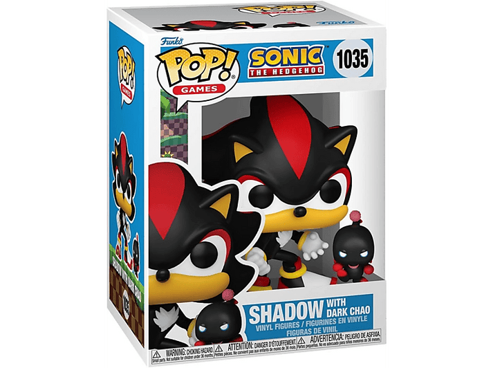 Boîte de figurines Funko Pop Sonic the Hedgehog. Montre Shadow avec la figurine Dark Chao.