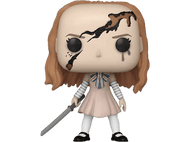 Une figurine Funko Pop d'une poupée au visage brisé, portant une robe et tenant une épée.