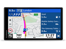 Charger l&#39;image dans la galerie, Un appareil GPS affichant une carte avec guidage routier et d&#39;autres détails comme la vitesse et l&#39;heure d&#39;arrivée estimée.
