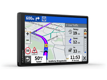 Charger l&#39;image dans la galerie, Un GPS Garmin affichant une carte et des directions, montrant le trafic et l&#39;heure d&#39;arrivée estimée.
