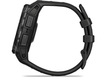 Charger l&#39;image dans la galerie, Vue latérale d&#39;une smartwatch noire, fond noir.
