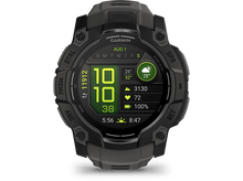 Charger l&#39;image dans la galerie, Smartwatch Garmin, noir et gris, affiche des données : heure, pas, fréquence cardiaque.
