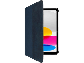 Tablette dans un étui bleu, ouverte. L