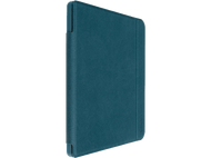 Étui de tablette de couleur sarcelle ouvert, montrant l'intérieur, avec une bordure sarcelle.