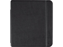 Charger l&#39;image dans la galerie, Étui noir texturé en cuir, avec un dos visible et un rabat qui se ferme sur le côté droit. L&#39;étui est fermé.
