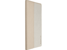 Charger l&#39;image dans la galerie, Étui de tablette beige et blanc, fermé. Vue verticale. Logo Gecko Covers.
