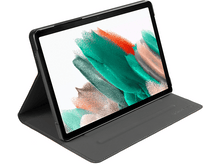 Charger l&#39;image dans la galerie, Une tablette dans un étui gris, debout. L&#39;écran affiche une image abstraite et colorée.
