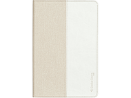 Étui pour tablette, beige et blanc. Motif beige texturé à gauche, blanc à droite.