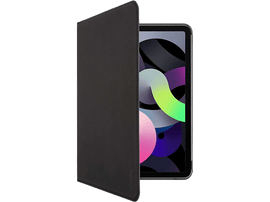 Étui de tablette noir partiellement ouvert, révélant l