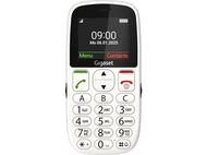 Un téléphone Gigaset blanc affiche 09:00 à l'écran. Il comporte des boutons avec des chiffres et des lettres.