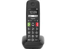 Charger l&#39;image dans la galerie, Téléphone sans fil Gigaset noir avec socle et écran affichant l&#39;heure et les informations de contact.
