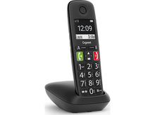 Charger l&#39;image dans la galerie, Téléphone sans fil noir sur socle de charge, affichant écran avec chiffres et texte.
