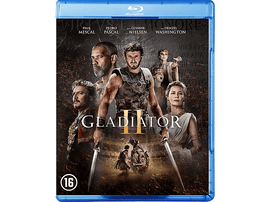 Couverture de Gladiator 2 Blu-ray : acteurs avec épées, scène d