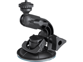 Support de voiture noir pour caméra, avec ventouse et rotule réglable.