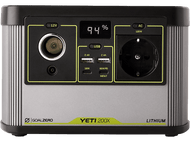 Centrale électrique portable noire et argentée. L'écran affiche 94 %. Marque Goal Zero visible.