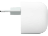 Un chargeur de téléphone blanc avec une prise à deux broches.