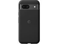 Coque de téléphone noire avec découpe caméra et logo Google sur fond noir.