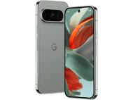 Téléphone Pixel, caméra à double objectif, coque verte, écran avec design abstrait.