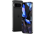 Deux smartphones, noirs et argentés, affichent un fond d'écran floral, logo Google visible.