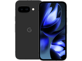 Un smartphone noir, vue arrière et avant, sur fond noir. L