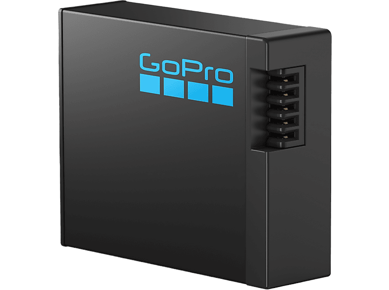 Chargeur de batterie GoPro noir avec le logo GoPro bleu sur sa surface.