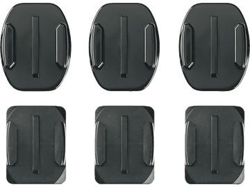 Six supports adhésifs noirs pour une caméra. Trois ovales et trois carrés, disposés sur fond blanc.