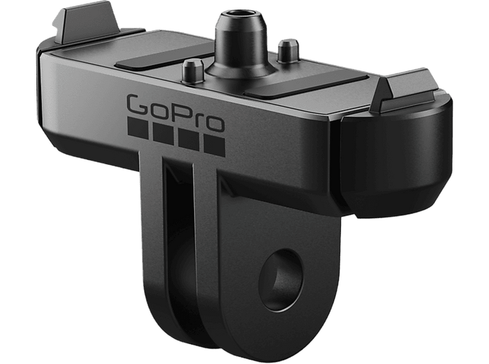 Support GoPro noir avec système de montage et logo GoPro.