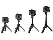 Charger l&#39;image dans la galerie, Quatre caméras Go Pro sur des trépieds. Les caméras sont noires, et les trépieds sont noirs. Le fond est blanc.
