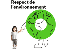 Charger l'image dans la galerie, Enfant et un dessin animé de la Terre verte avec le texte : Respect de l'environnement.
