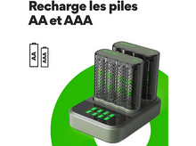 Charger l'image dans la galerie, GP BATTERIES Chargeur de pile M451 2 pièces et station de charge D851 + AA pile 2600 mAh 8 pièces (GPRCKCHM452D304)
