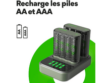 Charger l&#39;image dans la galerie, GP BATTERIES Chargeur de pile M451 2 pièces et station de charge D851 + AA pile 2600 mAh 8 pièces (GPRCKCHM452D304)
