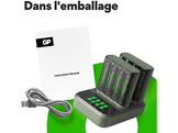 GP BATTERIES Chargeur de pile M451 2 pièces et station de charge D851 + AA pile 2600 mAh 8 pièces (GPRCKCHM452D304)