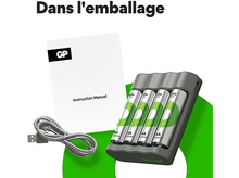 Charger l'image dans la galerie, GP BATTERIES Chargeur de pile USB B441 + 4 x Pile AA 2100 mAh Noir (GPACSB441001)
