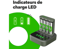 Charger l&#39;image dans la galerie, GP BATTERIES Chargeur de pile USB B441 + Piles AA 2100 mAh 4 pièces (GPRCKCHB441D267)
