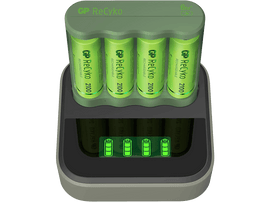 GP BATTERIES Chargeur de piles USB + 4 piles AA 2100 mAh rechargeables + Station (GPB4D45/210HCE-2B4)